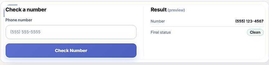Consaltek single number DNC checker interface