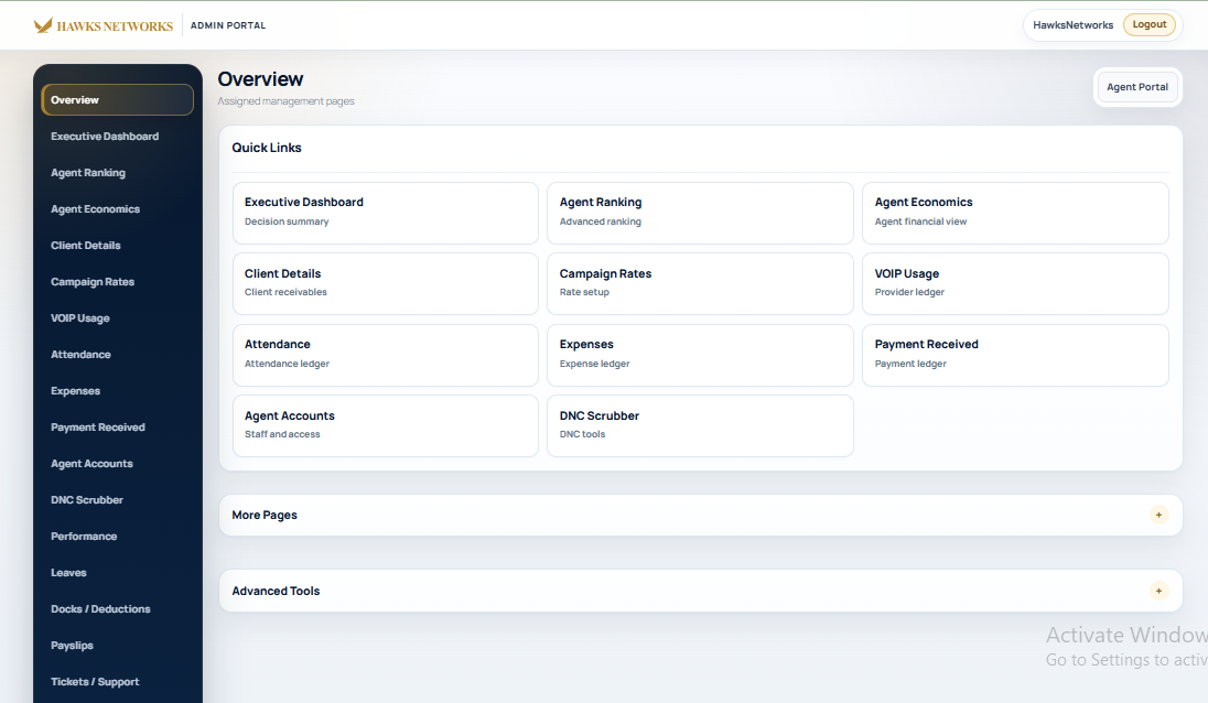 Hawks Networks operations portal
