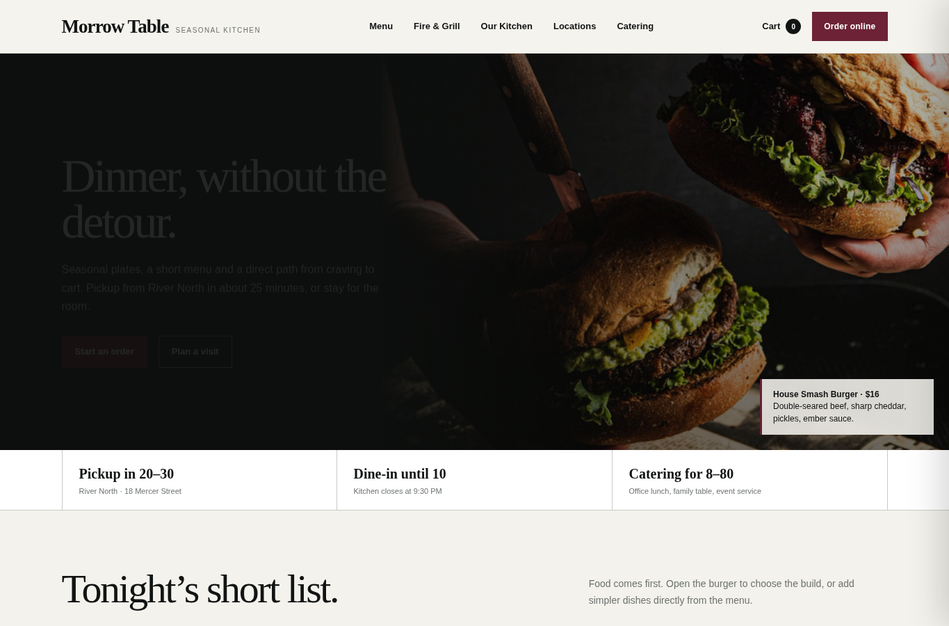 Morrow Table premium restaurant commerce homepage preview